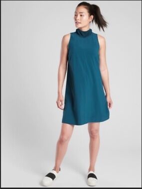Athleta Initiative  Mock Neck Sleeveless Activewear Dress in Dark Teal